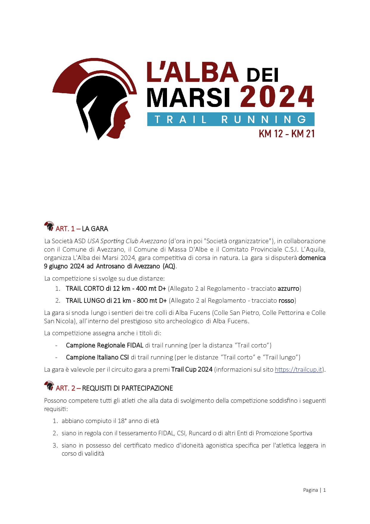 Regolamento 2024 - Alba dei Marsi - 2024